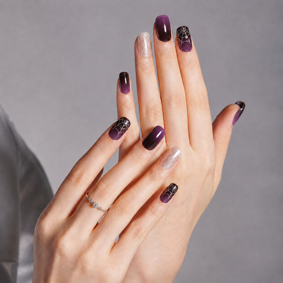 Semi-Cured Gel Nails - Halloween Web Glow🕸️💜