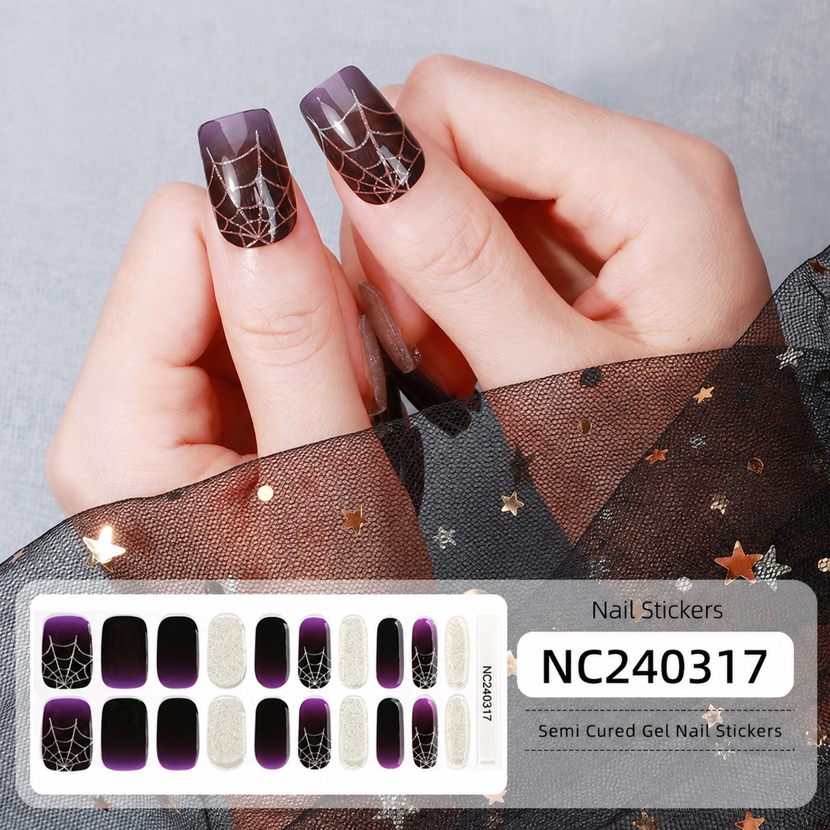Semi-Cured Gel Nails - Halloween Web Glow🕸️💜